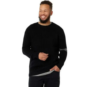 LABEL Mens Go-To Sweater XL Black Grey Merino Wool Knit Crewneck Pullover NWT